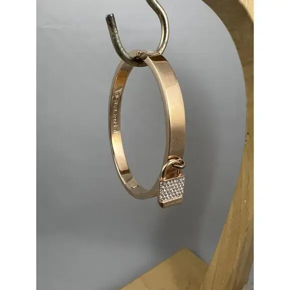 Michael Kors One Size Rose Gold-Tone Bangle Pavé Lock Charm Hinged Chic Modern - Picture 2 of 8